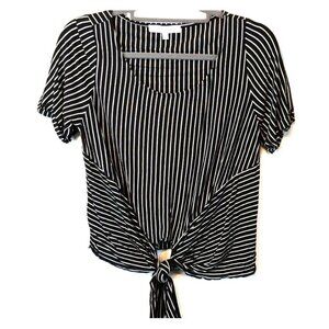 The Vanity Room Women's Short Sleeve Striped Knit Tie Front Top Size XS *READ